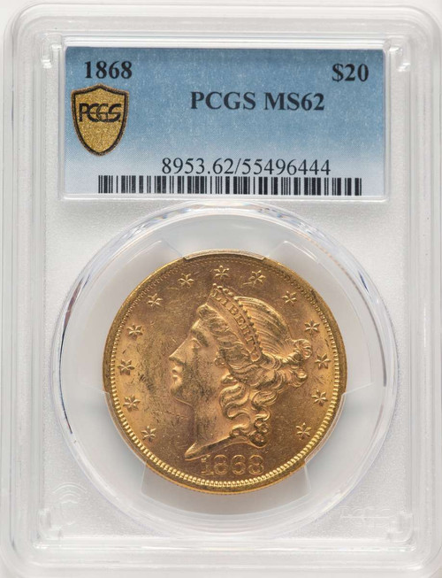 1868 $20 Liberty Gold Double Eagle PCGS MS62 coin front image