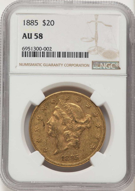 1885 $20 Liberty Gold Double Eagle NGC AU58 coin front image