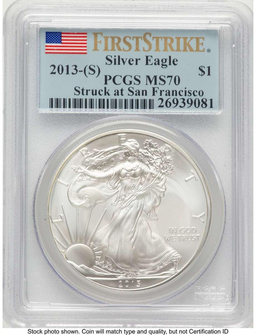 Bullionshark 2013-(S) S$1 American Silver Eagle Coin PCGS MS70 - First Strike - Struck at San Francisco - HAT506851004 