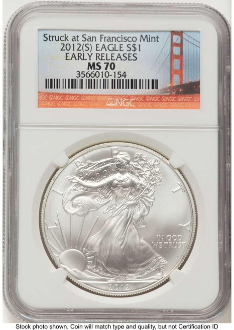 Bullionshark 2012(-S) S$1 American Silver Eagle Coin NGC MS70 - First Strike - Struck at San Francisco - HAT778752010 