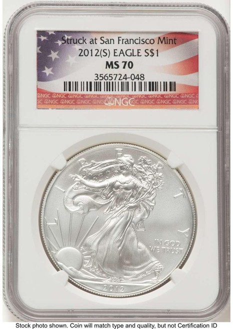 Bullionshark 2012-(S) S$1 American Silver Eagle Coin NGC MS70 - Struck at San Francisco - HAT778752006 