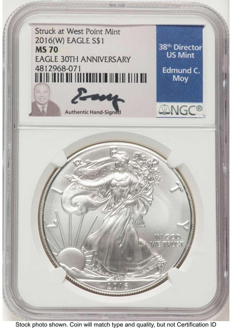 Bullionshark 2016-(W) S$1 American Silver Eagle Coin NGC MS70 - 30th Anniversary - Struck at West Point - HAT776916015 