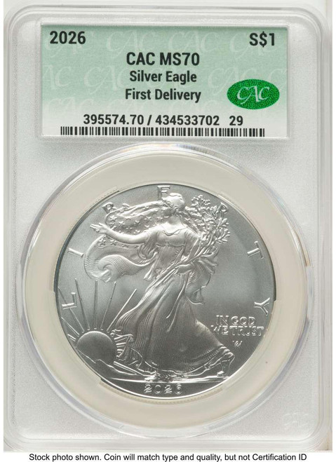 Bullionshark 2026 $1 American Silver Eagle Coin CACG MS70 - First Strike - HAT523029080 