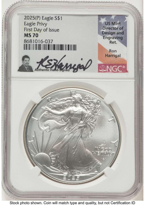 Bullionshark 2025(-P) $1 American Silver Eagle Coin NGC MS70   with Eagle Privy - Struck at Philadelphia - HAT521250182 
