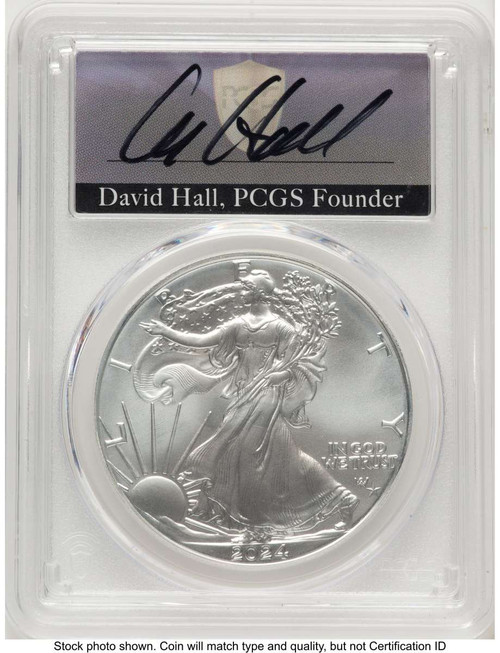 2024(-P) $1 American Silver Eagle Coin PCGS MS70   with Star Privy - Struck at Philadelphia - First Day of Issue coin front image