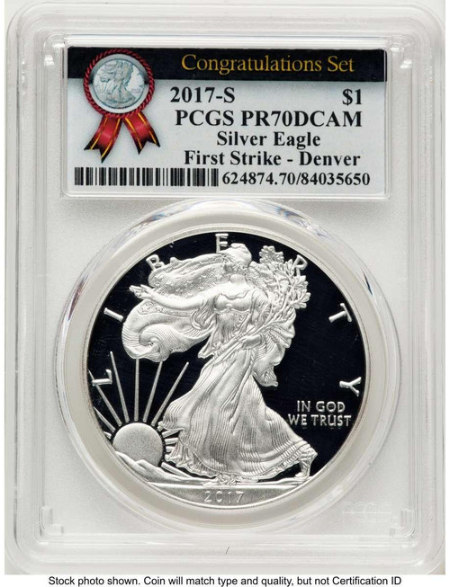 Bullionshark 2017-S S$1 Proof American Silver Eagle Coin PCGS PR70 DCAM - Congratulations Set - HAT786209061 