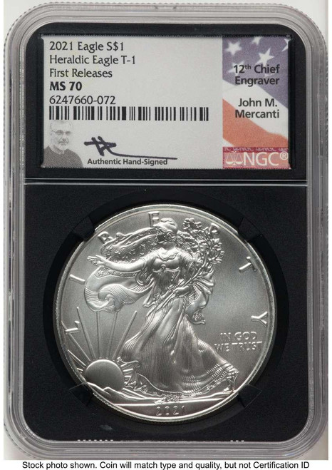 Bullionshark 2021 S$1 American Silver Eagle Coin NGC MS70 - Type One - First Strike - HAT789018056 