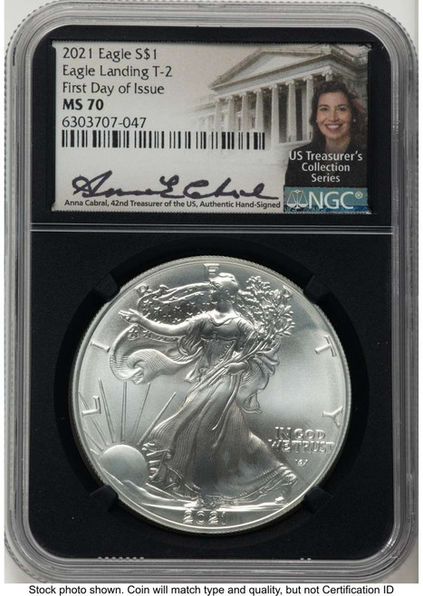 2021 S$1 American Silver Eagle Coin NGC MS70 - Type Two - First Day of Issue coin front image