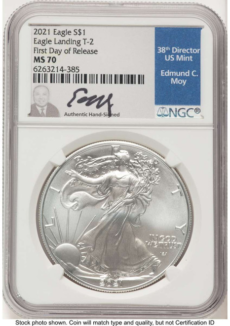 2021 S$1 American Silver Eagle Coin NGC MS70 - Type Two - First Day of Issue coin front image