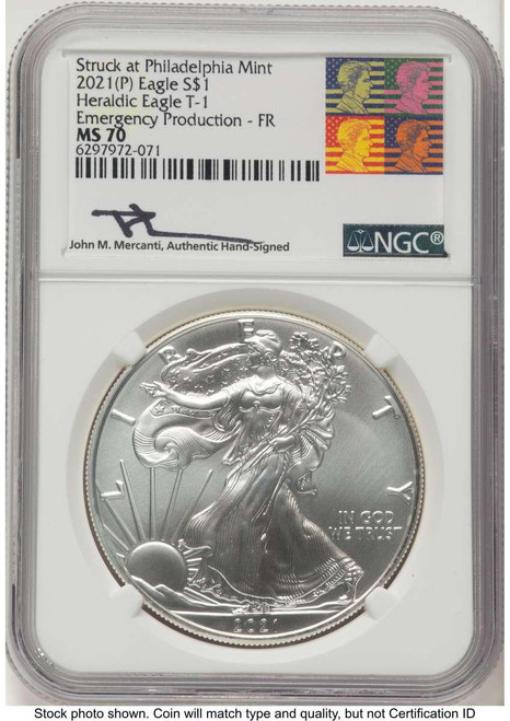 Bullionshark 2021-(P) S$1 American Silver Eagle Coin NGC MS70 - Type One - Emergency Issue Struck at Philadelphia - First Strike - HAT789018066 