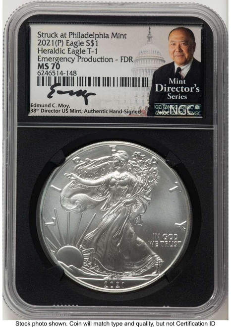 Bullionshark 2021-(P) S$1 American Silver Eagle Coin NGC MS70 - Type One - Emergency Issue Struck at Philadelphia - First Day of Issue - HAT789018083 