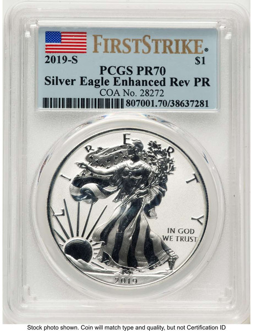 2019-S S$1 Reverse Proof American Silver Eagle Coin PCGS rev PR70 - Enhanced coin front image