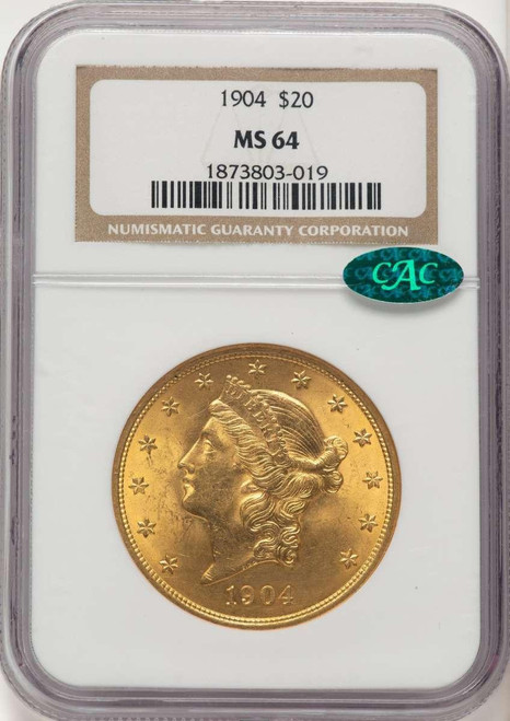Bullionshark 1904 $20 Liberty Gold Double Eagle NGC MS64  CAC - HAT507750004 