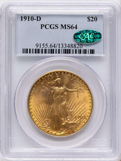 Bullionshark 1910-D $20 Saint Gaudens Double Eagle PCGS MS64  CAC - HAT508333008 