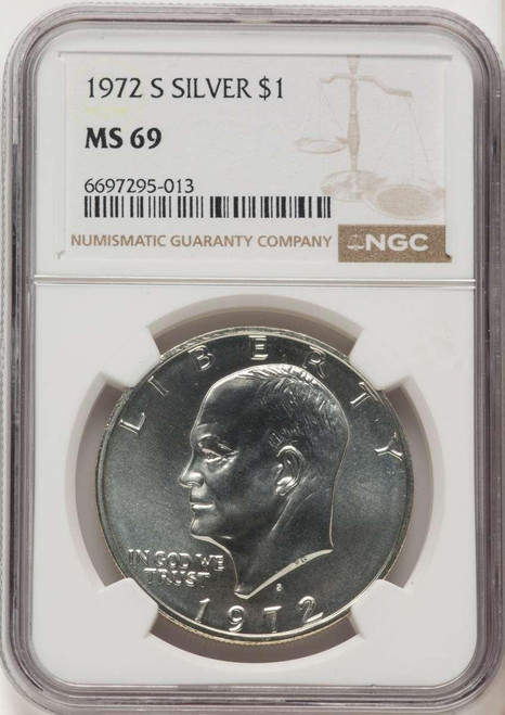 Bullionshark 1972-S S$1 Eisenhower Dollar Coin NGC MS69   Silver - HAT524671006 
