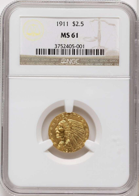 Bullionshark 1911 $2.5 Indian Gold Quarter Eagle Coin NGC MS61 - HAT508310004 