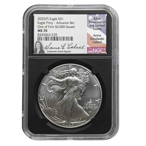 2025(P) American Silver Eagle MS70 Adv Release - One of the First 50,000 Signed by Anna Cabral