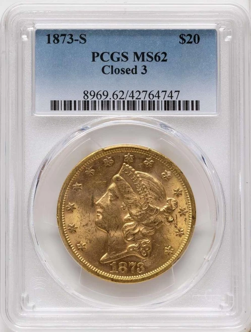 Bullionshark 1873-S $20 Gold Liberty Double Eagle PCGS MS62   Closed 3 - HAT171509052 