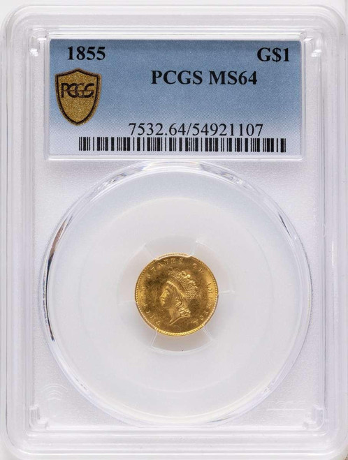 Bullionshark 1855 G$1 Gold Dollar Coin PCGS MS64   Type Two - HAT787551001 