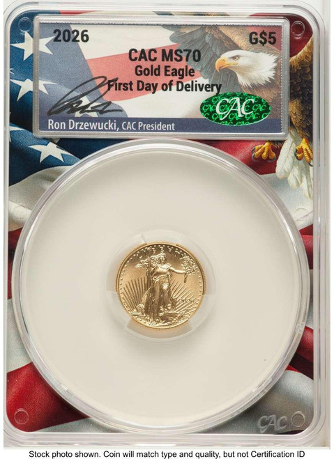 Bullionshark 2026 $5 1/10 oz American Gold Eagle Coin CACG MS70 - HAT524537024 