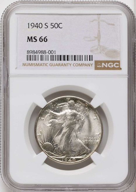 1940-S 50C Walking Liberty Half Dollar Coin NGC MS66 coin front image