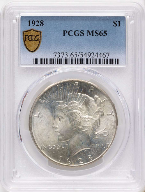 1928 S$1 Peace Silver Dollar Coin PCGS MS65 coin front image