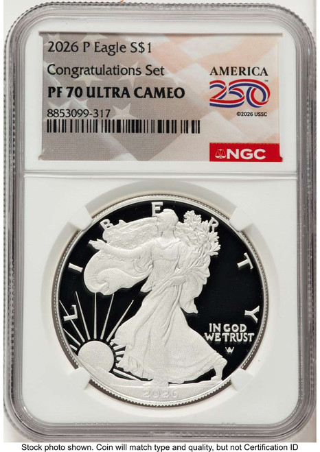 2026-P $1 Proof American Silver Eagle Coin NGC PF70 UCAM coin front image