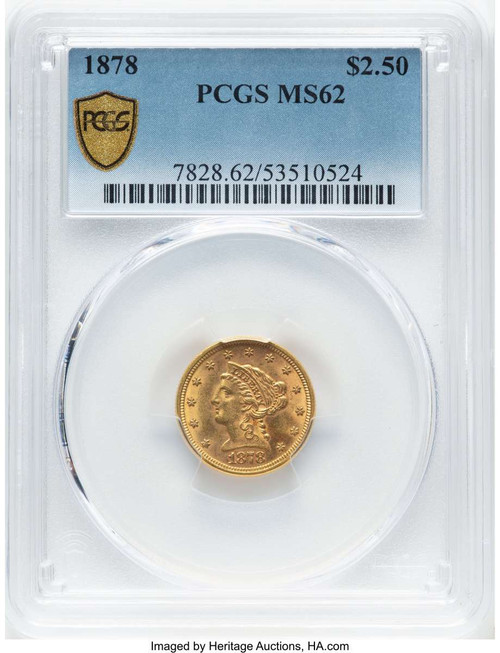 1878 $2.5 Liberty Gold Quarter Eagle Coin PCGS MS62 coin front image