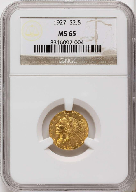 Bullionshark 1927 $2.5 Indian Gold Quarter Eagle Coin NGC MS65 - HAT525206039 