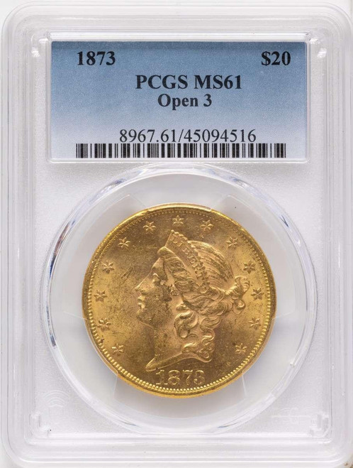 Bullionshark 1873 $20 Gold Liberty Double Eagle PCGS MS61   Open 3 - HAT789335004 