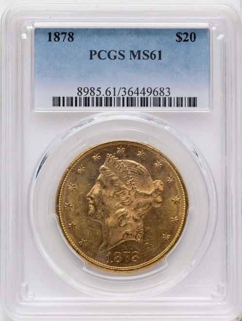 1878 $20 Gold Liberty Double Eagle PCGS MS61 coin front image