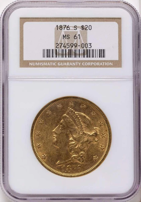 Bullionshark 1876-S $20 Gold Liberty Double Eagle NGC MS61 - HAT508335008 