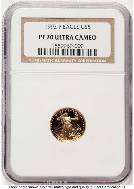 Bullionshark 1992-P $5 Proof 1/10 oz American Gold Eagle Coin NGC PF70 UCAM - HAT522240341 
