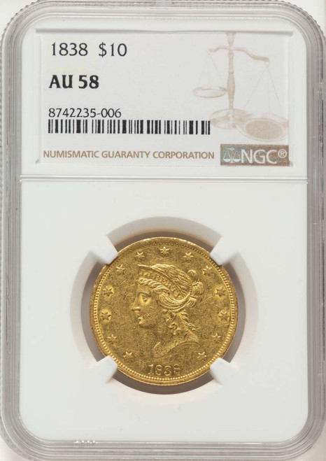 1838 $10 Gold Liberty NGC AU58 coin front image