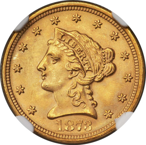 1873 $2.5 Liberty Gold Quarter Eagle Coin NGC MS65  +  Closed 3 coin front image