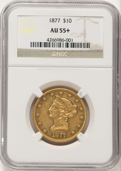 1877 $10 Gold Liberty NGC AU55  + coin front image