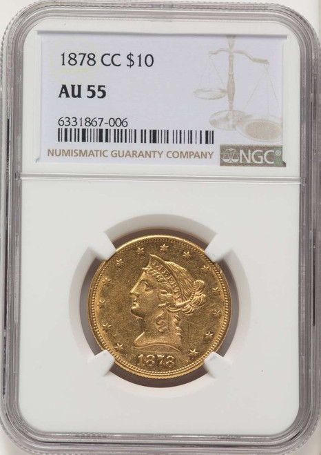 1878-CC $10 Gold Liberty NGC AU55 coin front image