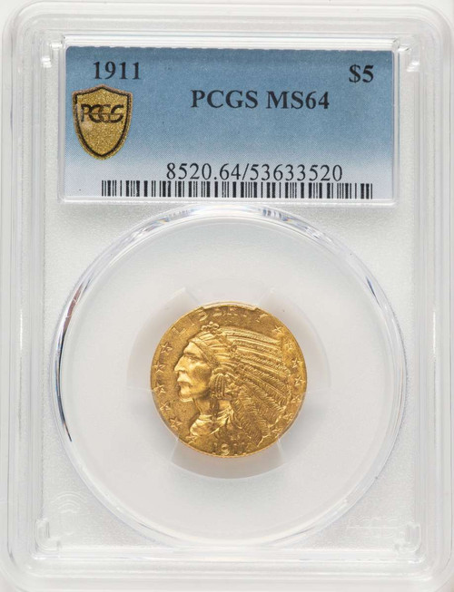 1911 $5 Indian Gold Half Eagle Coin PCGS MS64 coin front image