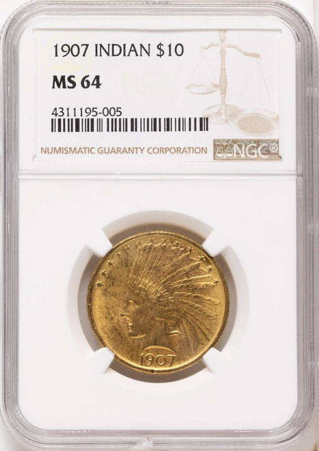 1907 $10 Indian Gold Eagle Coin NGC MS64   No Motto coin front image