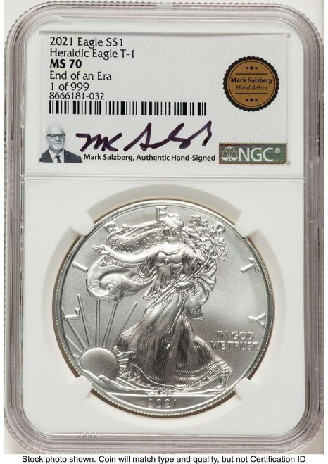 Bullionshark 2021 S$1 American Silver Eagle Coin NGC MS70 - Type One - HAT788414081 
