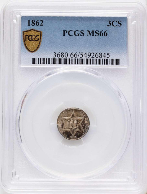 Bullionshark 1862 3CS Three Cent Silver Coin PCGS MS66 - HAT787671001 