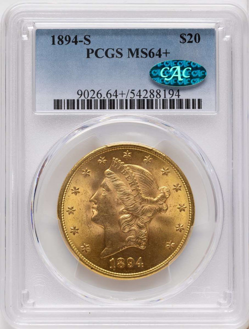 1894-S $20 Gold Liberty Double Eagle PCGS MS64  CAC + coin front image