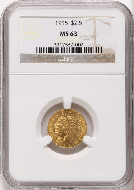 Bullionshark 1915 $2.5 Indian Gold Quarter Eagle Coin NGC MS63 - HAT525206011 