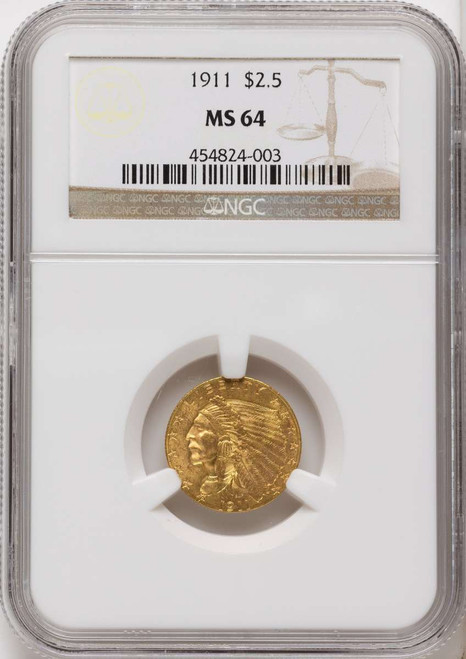 1911 $2.5 Indian Gold Quarter Eagle Coin NGC MS64 coin front image