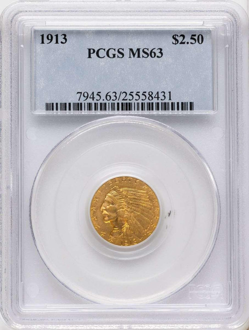 Bullionshark 1913 $2.5 Indian Gold Quarter Eagle Coin PCGS MS63 - HAT525206015 