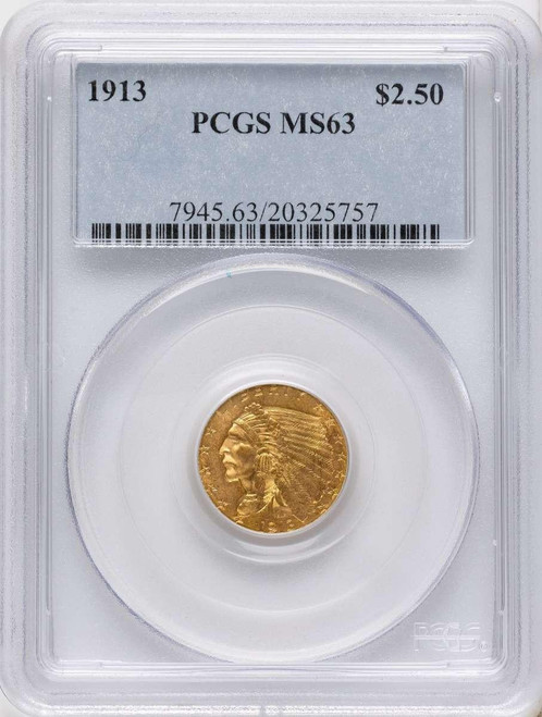 Bullionshark 1913 $2.5 Indian Gold Quarter Eagle Coin PCGS MS63 - HAT525206018 