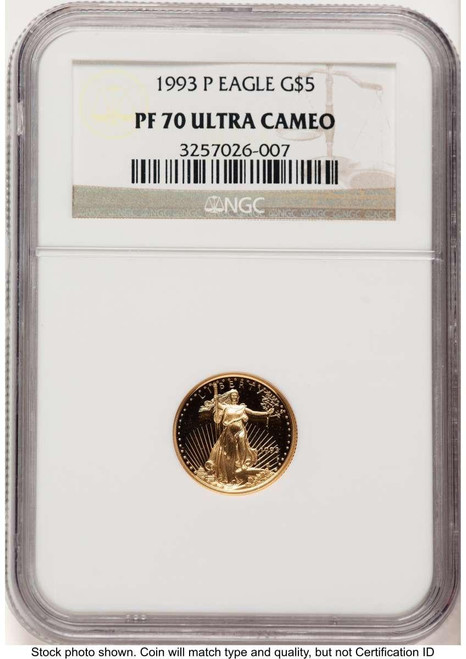 Bullionshark 1993-P $5 Proof 1/10 oz American Gold Eagle Coin NGC PF70 UCAM - HAT508335123 