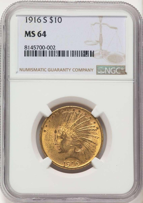 Bullionshark 1916-S $10 Indian Gold Eagle Coin NGC MS64 - HAT787749009 