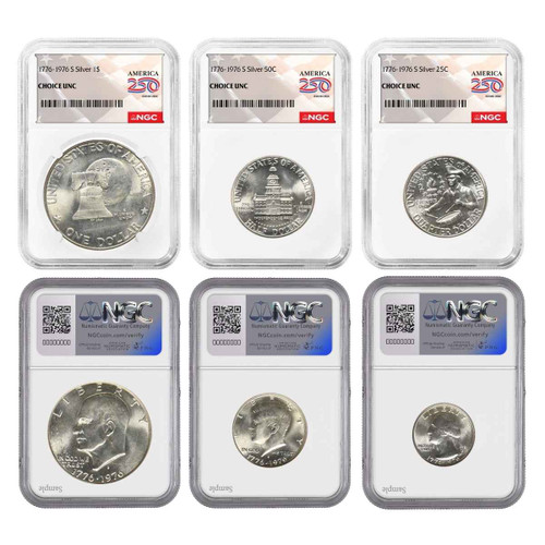 1976 3-Coin Bi-Centennial Set NGC CH UNC America 250 Label