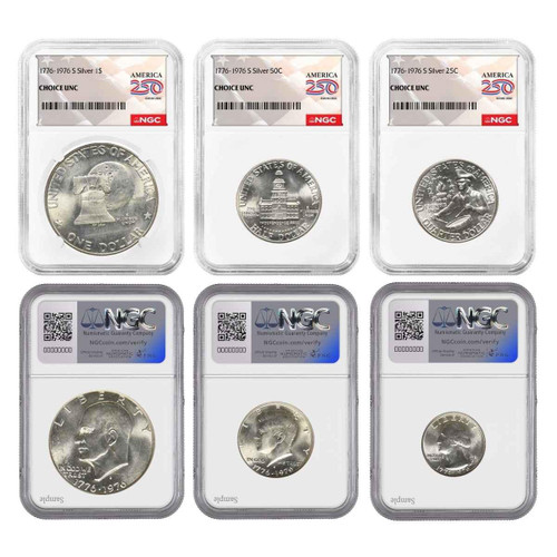  1976 3-Coin Bi-Centennial Set NGC CH UNC America 250 Label 